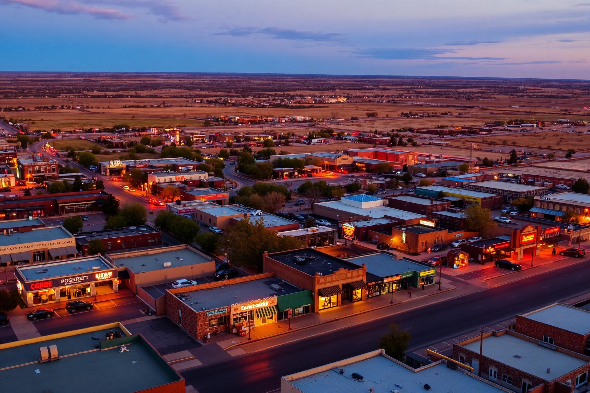 Aerial view of Amarillo, Texas at golden hour