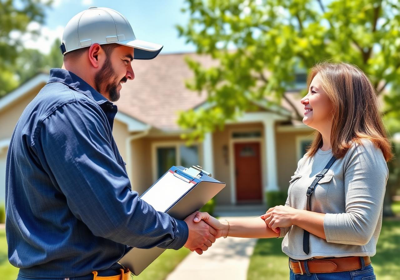 Roofing contractor meeting a homeowner for an inspection