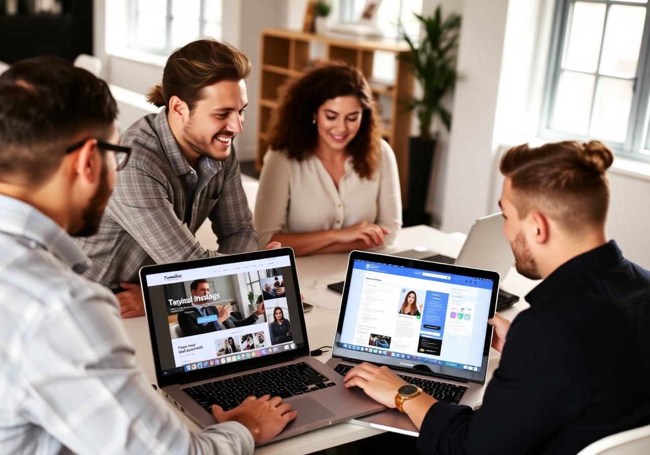 Marketing team reviewing a website and ad campaign