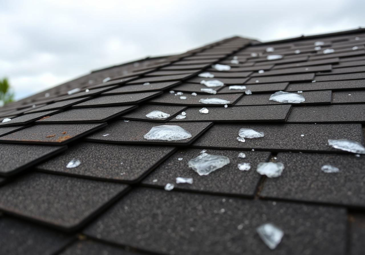 Hail and storm damage on a residential roof